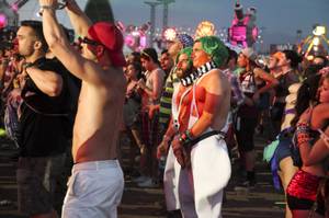 Festival goers watch Black Sun Empire B2B State of Mind play the last set of day two at the Basspod stage at the 2015 Electric Daisy Carnival at the Las Vegas Motor Speedway Sunday morning June 21, 2015.