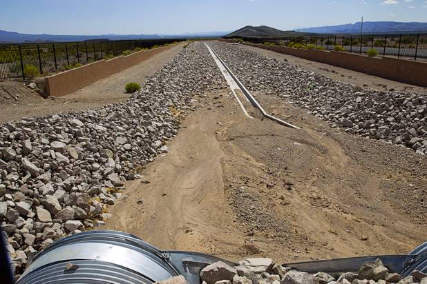 A drainage project is shown at the abandoned Airpark residential development near the Searchlight Airport in Searchlight on Sunday, Sept. 28, 2014.
