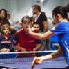Yuqin Yang of China serves to Crystal Wang of Maryland at the 2015 U.S. Open. The largest international table tennis event in the United States started July 6 and ends Saturday night with the men's and women's finals at Omnia Nightclub at Caesars Palace.