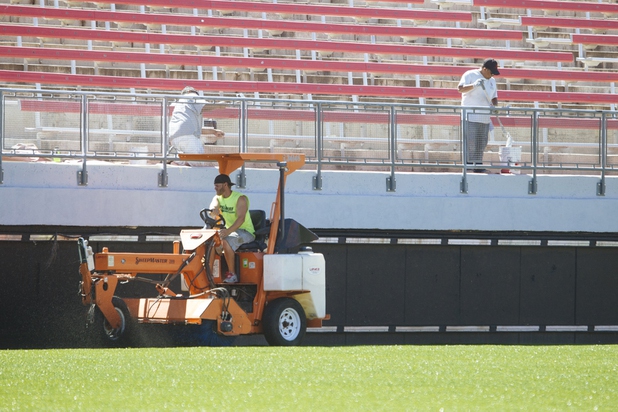 Renovations at Sam Boyd Stadium this summer brought new turf to the facility for the first time since 2003. The $1.2 million project also widened the playing surface, which cut 860 total seats from the east and west sidelines. 
