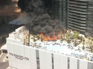 A fire broke out Saturday, July 25, 2015, at the Cosmopolitan. The blaze was at the Bamboo Pool on the casino's rooftop.