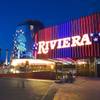 Lights are shown on the Riviera facade Sunday, May 3, 2015, before the casino closed.