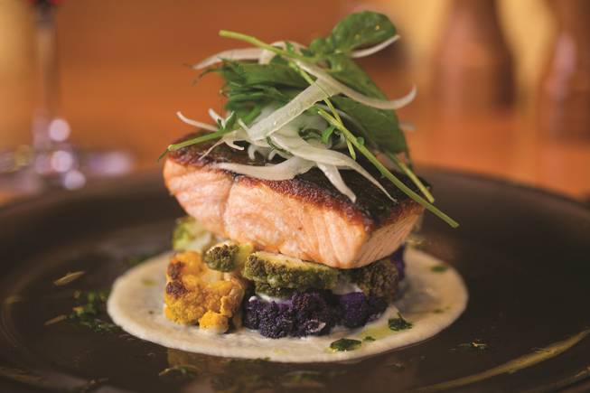 Guest columnist chef Scott Commings. Pan-seared Scottish salmon with roasted cauliflower and fennel is pictured here at Gordon Ramsay Pub & Grill in Caesars Palace.