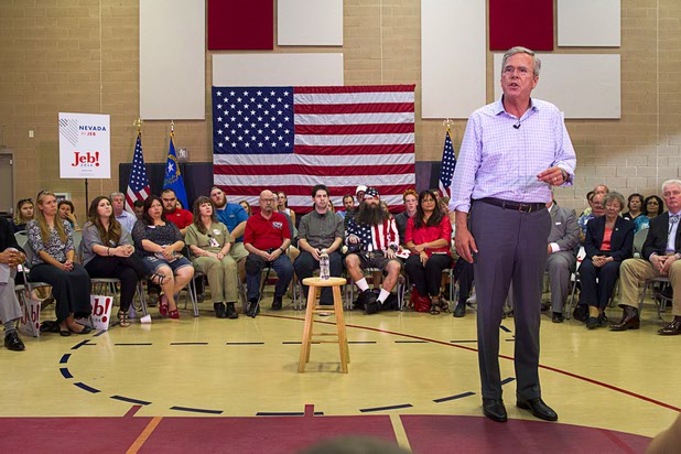 Republican presidential candidate former Florida Gov. Jeb Bush responds to a question during a town hall meeting at the Pearson Community Center in North Las Vegas Wednesday, Aug. 12, 2015.