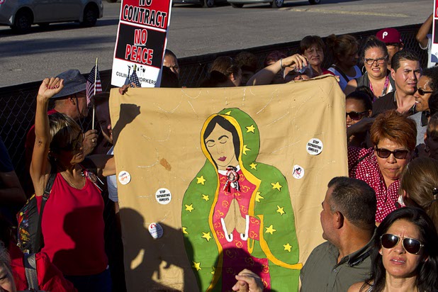 Members of the Culinary Workers Union, Local 226, protest near the Trump International Hotel Las Vegas Friday, Aug. 21, 2015. The Trump International Hotel workers are not unionized. STEVE MARCUS