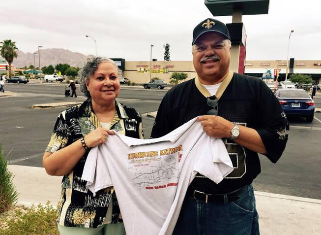 Patricia and Conrad Davillier stand in east Las Vegas, not far from their home, on Tuesday, Aug. 25, 2015. The couple moved to Las Vegas after Hurricane Katrina destroyed their Mississippi town.
