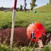 Las Vegas Footgolf Club members watch as a ball drops into a hole as a group plays a round Wednesday, Sept. 9, 2015, at Anthem Hills Park.