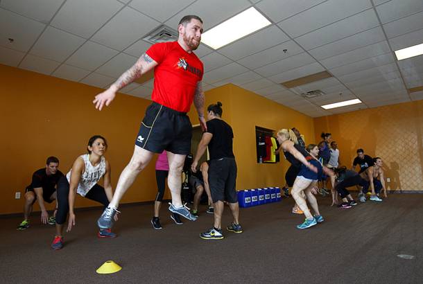 British trainer Shaun Franklin works out during a class at World ZUU Fitness, 4985 S. Fort Apache Rd., Monday, Sept. 14, 2015. The Las Vegas venue is the first U.S. location for the animal-based fitness concept developed by Australian Nathan Helberg.