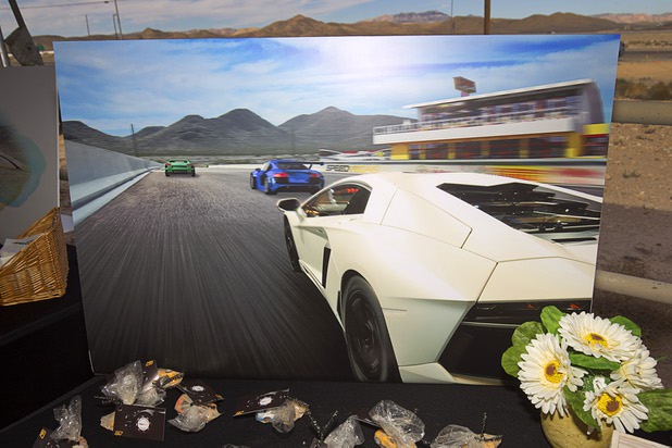 An artist's rendering is displayed during a ground breaking ceremony for Speed Vegas, a $30 million, 90-acre racetrack project on Las Vegas Boulevard south of the M Resort, Monday, Sept. 21, 2015. The project is expected to open in early 2016.