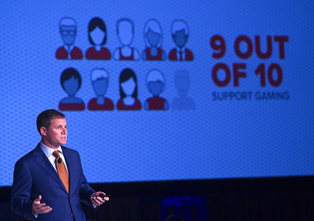 Geoff Freeman, president of the American Gaming Association, gives a "State of the Industry" address during the Global Gaming Expo (G2E) at the Sands Expo Center Tuesday, Sept. 29, 2015.