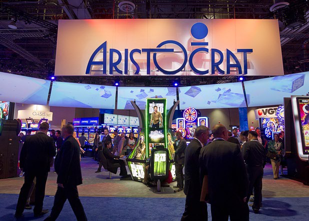 A view of the Aristocrat booth during the Global Gaming Expo (G2E) at the Sands Expo Center Tuesday, Sept. 29, 2015.
