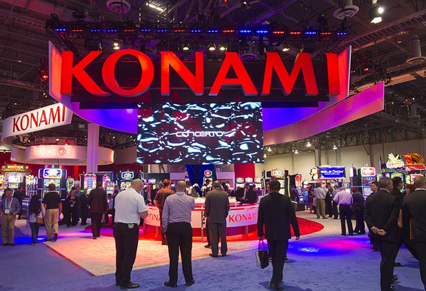 A view of the Konami booth during the Global Gaming Expo (G2E) at the Sands Expo Center Tuesday, Sept. 29, 2015.
