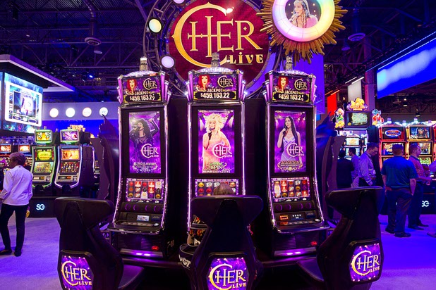 A Cher-themed slot machine is displayed during the Global Gaming Expo (G2E) at the Sands Expo Center Tuesday, Sept. 29, 2015.