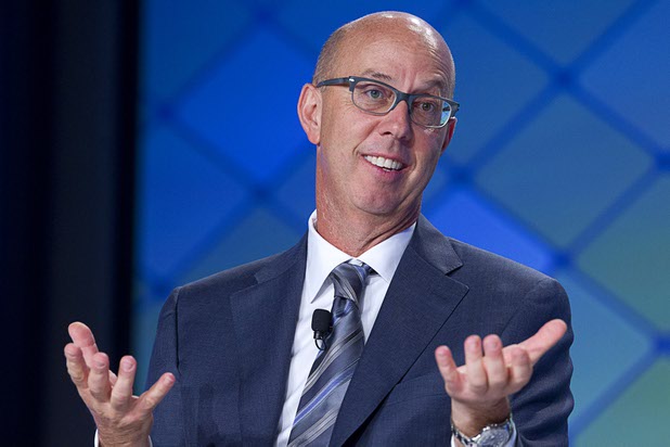 Gavin Isaacs, CEO of Scientific Games, smiles during a CEO round table at the Global Gaming Expo (G2E) at the Sands Expo Center on Wednesday, Sept. 30, 2015.