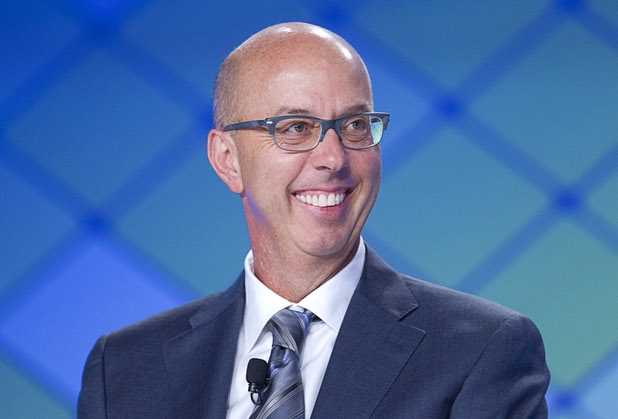 Gavin Isaacs, CEO of Scientific Games, speaks during a CEO round table at the Global Gaming Expo (G2E) in the Sands Expo Center Wednesday, Sept. 30, 2015.  Bo Bernhard, executive director of the International Gaming Institute at UNLV, moderated the forum.