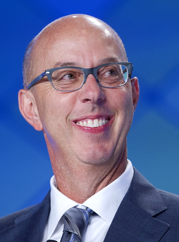 Gavin Isaacs, CEO of Scientific Games, is shown during a CEO round table at the Global Gaming Expo (G2E) in the Sands Expo Center Wednesday, Sept. 30, 2015.  Bo Bernhard, executive director of the International Gaming Institute at UNLV, moderated the forum.
