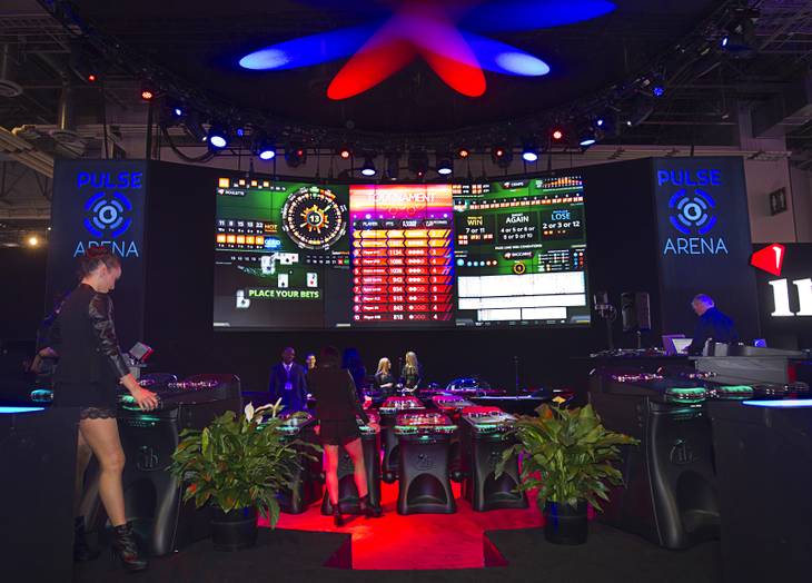 A view of the Pulse Arena in the Interblock booth during the Global Gaming Expo (G2E) in the Sands Expo Center Thursday Oct. 1, 2015. 