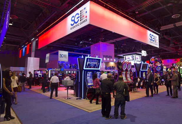 A view of the Scientific Games booth during the Global Gaming Expo (G2E) in the Sands Expo Center Thursday Oct. 1, 2015.