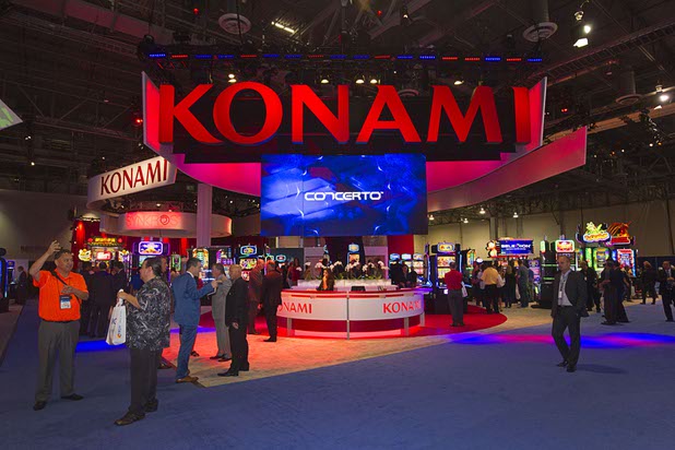 A view of the Konami booth during the Global Gaming Expo (G2E) in the Sands Expo Center Thursday Oct. 1, 2015.