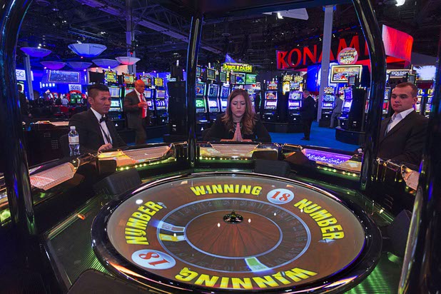 An electronic roulette machine is displayed in the Aruze booth during the Global Gaming Expo (G2E) in the Sands Expo Center Thursday Oct. 1, 2015.
