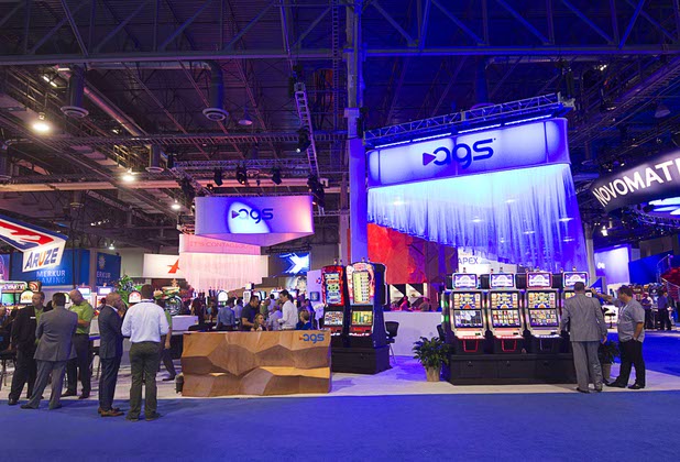 A view of the AGS booth during the Global Gaming Expo (G2E) in the Sands Expo Center Thursday Oct. 1, 2015.
