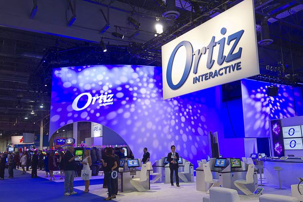 A view of the Ortiz Interactive booth during the Global Gaming Expo (G2E) in the Sands Expo Center Thursday Oct. 1, 2015.