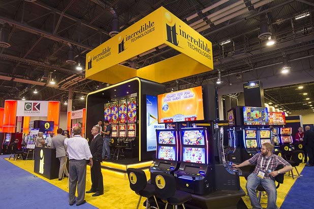 A view of the Incredible Technologies booth during the Global Gaming Expo (G2E) in the Sands Expo Center Thursday Oct. 1, 2015.