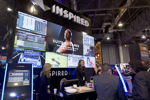 A view of the Inspired booth during the Global Gaming Expo (G2E) in the Sands Expo Center Thursday Oct. 1, 2015.