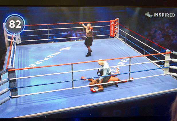 A screen grab from the Rush Boxing game featuring Mike Tyson in the Inspired booth during the Global Gaming Expo (G2E) in the Sands Expo Center Thursday Oct. 1, 2015.