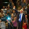 Republican presidential candidate Donald Trump thanks his supporters after his speech Thursday, Oct. 8, 2015, at Treasure Island.
