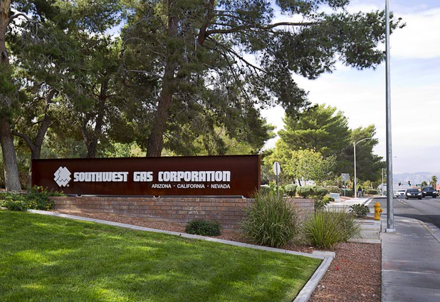 A view of the monument sign outside Southwest Gas headquarters on Spring Mountain Road Wednesday, Oct. 28, 2015.
