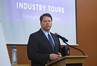 Clark County School District Superintendent Pat Skorkowski speaks before a tour of Southwest Career and Technical Academy Thursday, Oct. 29, 2015. The Las Vegas Global Economic Alliance (LVGEA) is sending business leaders on a tour of CCSD's magnet and technical academies in order to show local industry how the district is making strides in addressing southern Nevada's workforce needs.