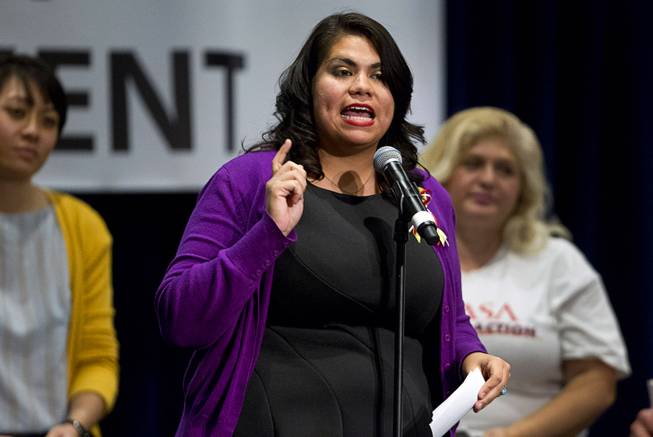 Dreamer Astrid Silva speaks during the Fair Immigration Reform Movement (FIRM) Presidential Candidate Forum at the Linq Sunday, Nov. 8, 2015.