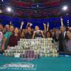 Joe McKeehen of Philadelphia celebrates with family and friends after winning the World Series of Poker Main Event on Tuesday, Nov. 10, 2015, at the Rio. McKeehen takes home $7.68 million and the championship bracelet.