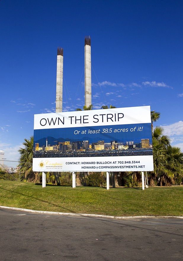 A sign advertises land at the SkyVue project across from Mandalay Bay on Monday, Nov. 23, 2015, on Las Vegas Boulevard South. The project was to be the site of an observation wheel.