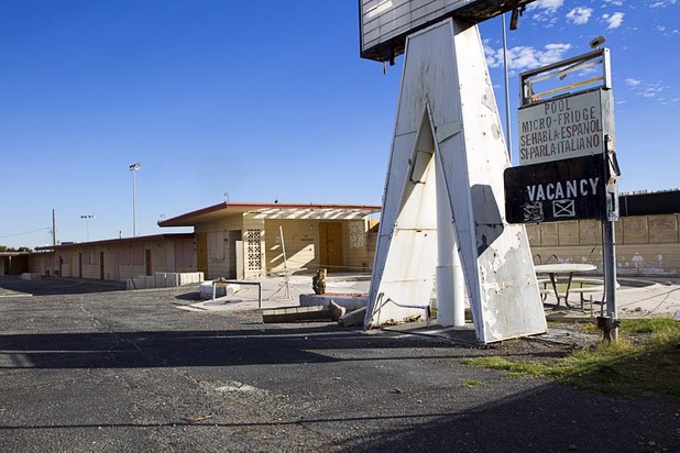 The White Sands Motel, built in 1959, is shown on Las Vegas Boulevard South Monday, Nov. 23, 2015. The property is covered from view by fencing.