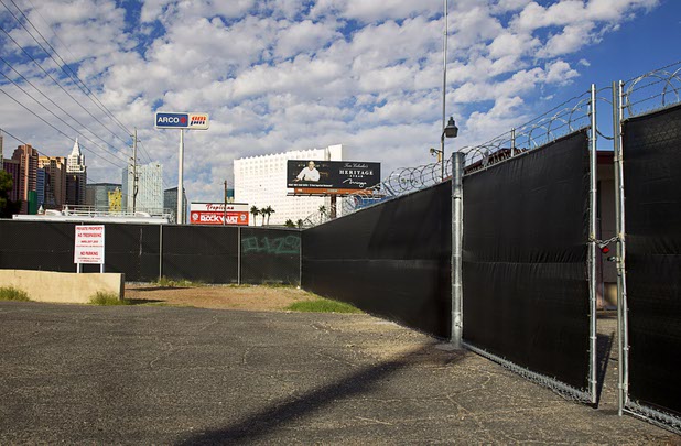 The old entrance to White Sands Motel, built in 1959, is shown on Las Vegas Boulevard South Monday, Nov. 23, 2015. The property is covered from view by fencing.