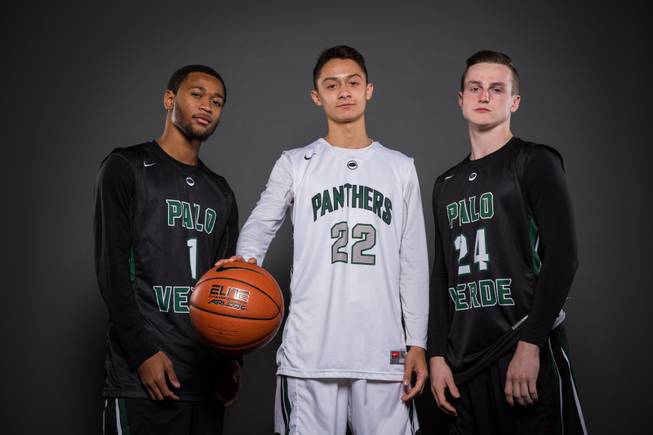 From left, Palo Verde's mens basketball players; Christian Bryant, Taylor Miller and Ryan Vogelei, Thursday, Nov. 12, 2015.
