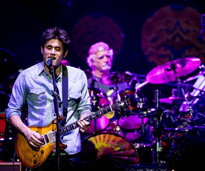 Dead & Company — Grateful Dead members Bob Weir on rhythm guitar and vocals and Mickey Hart and Bill Kreutzmann on drums; John Mayer on lead guitar and vocals; Oteil Burbridge on bass guitar; and Jeff Chimenti on keyboards — on Friday, Nov. 27, 2015, at MGM Grand Garden Arena.