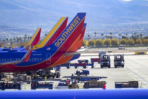 A view of Southwest Airlines passenger jets Thursday, Nov. 26, 2015, at McCarran International Airport.