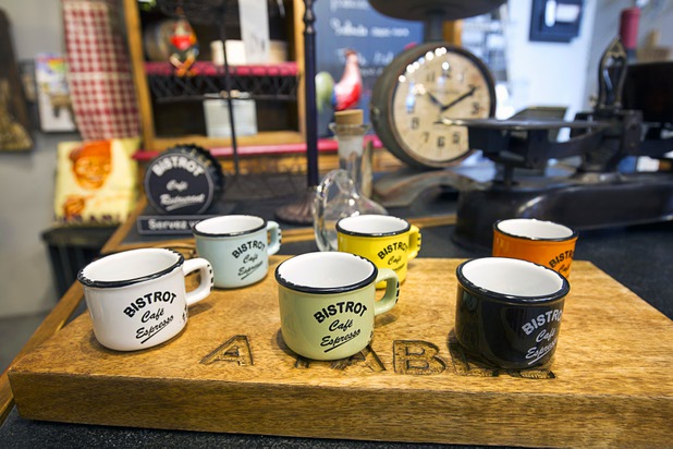 A collection of coffee cups are shown at Sud France Design, 7650 South Dean Martin Dr Suite #106, Tuesday, Dec. 1, 2015.