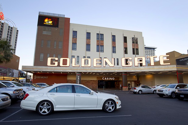 A view of the valet lot and porte cochere at the Golden Gate hotel-casino in downtown Las Vegas Friday, Jan. 24, 2015.