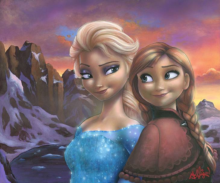 A painting at Magical Memories at Town Square titled "Sisters of Arendelle," showing the lead characters from the Disney movie "Frozen."