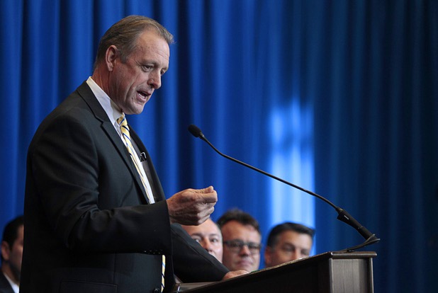 North Las Vegas Mayor John Lee speaks during a news conference at the Sawyer State Building in Las Vegas Thursday, Dec. 10, 2015. Officials at the news conference discussed plans from electric-car startup Faraday Future to build its $1 billion factory in the city of North Las Vegas.