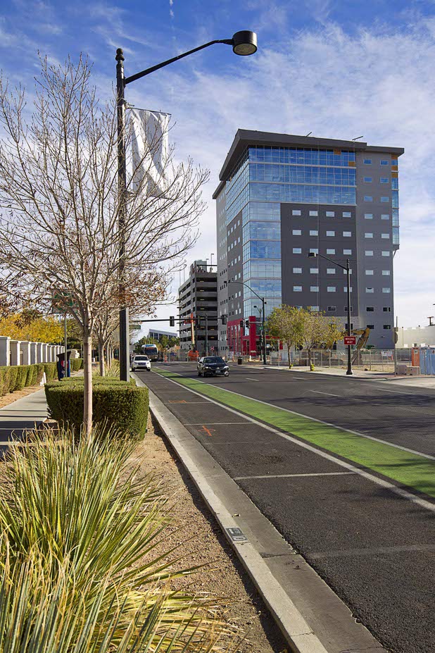 A view of the Federal Justice Tower, an 11-story office building under construction on the southeast corner of Las Vegas Blvd and Clark Avenue in downtown Las Vegas, Sunday Dec. 13, 2015. This view is looking east on Carson Avenue from Fourth Street.