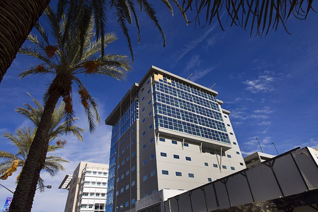 A view of the Federal Justice Tower, an 11-story office building under construction on the southeast corner of Las Vegas Blvd and Clark Avenue in downtown Las Vegas, Sunday Dec. 13, 2015.