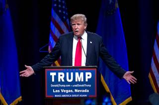 Republican presidential candidate Donald Trump speaks during a rally at the Westgate Las Vegas Hotel Monday Dec. 14, 2015. Republican presidential candidates are campaigning in Las Vegas ahead of the CNN Presidential debate at the Venetian Tuesday.