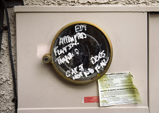 The electrical meter has been removed from a home used by squatters in the northwest part of the valley. Squatters sometimes tamper with electrical meters to steal electricity, police say.