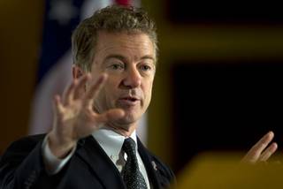 Kentucky Sen. Rand Paul, Republican candidate for president, responds to a question during a meeting of the Economic Club of Las Vegas on Wednesday, Dec. 16, 2015, at Caesars Palace.