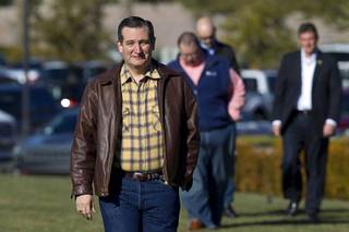 Texas Sen. Ted Cruz, Republican candidate for president, , Republican candidate for president, arrives for a town hall meeting at the Siena Clubhouse Thursday, Dec. 17, 2015.
